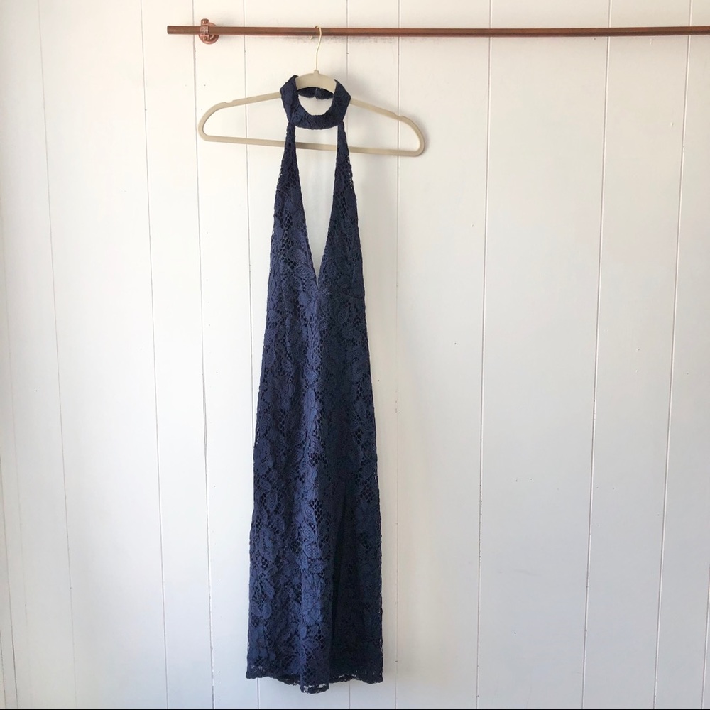 NWT NBD Julia Blue Lace Midi Halter Dress - Picture 2 of 5